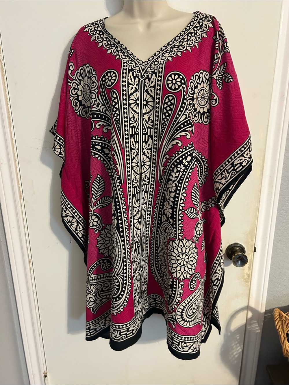 Fuchsia Black & White Bohemian Tunic Poncho